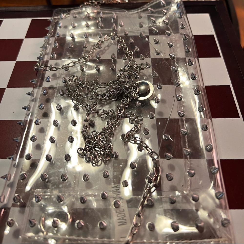 Clear spike crossbody. 8” x 5”